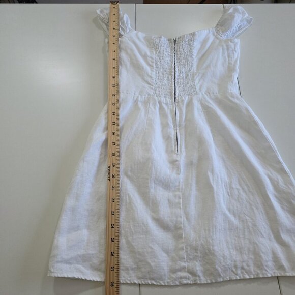 Reformation Linen Mini Dress Sz 2 White Smoked Back Lined Sleeveless Monochrome - Picture 6 of 15